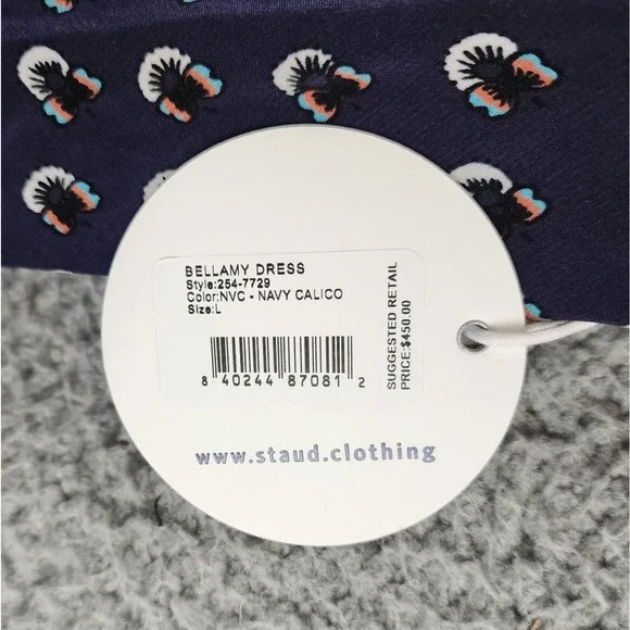 STAUD Bellamy Printed Lace-up Maxi Dress Women's L Navy Calico Sleeveless Slit~ - Picture 7 of 13